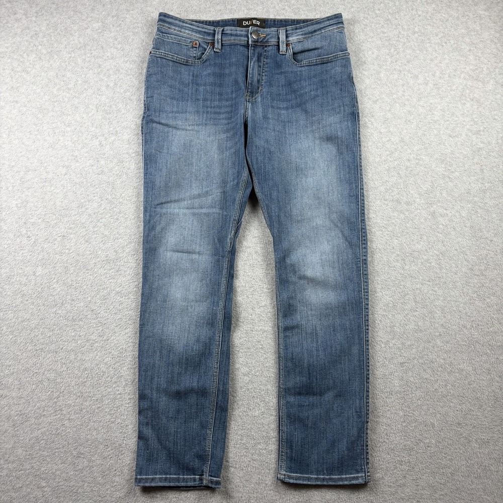 Duer Jeans Mens 34x32 (Fits 33x30) Blue L2X Relaxed Taper Stretch Performance